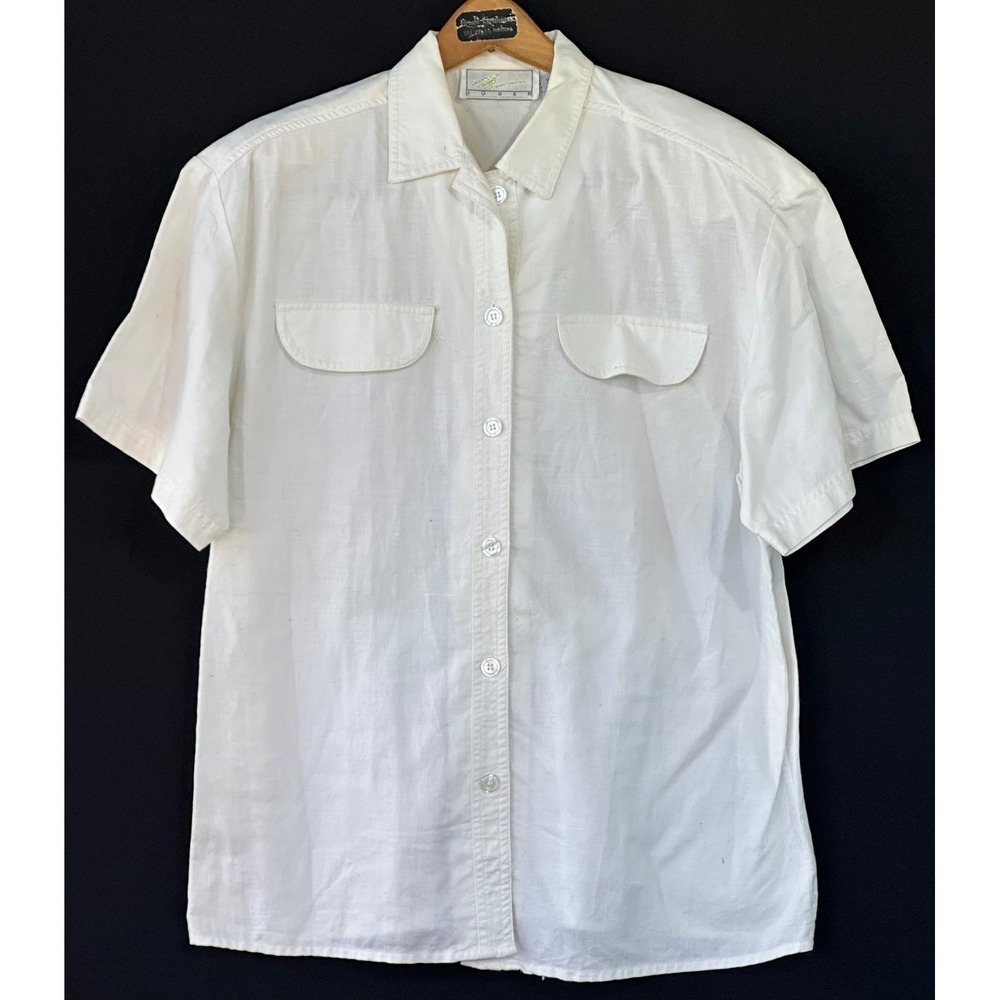 Vintage Jouer Button Down Shirt Linen Cotton Blend Womens S Ivory